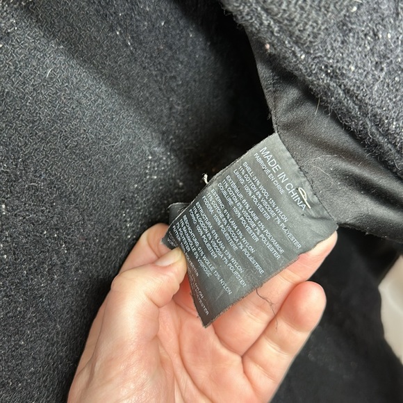 Club Monaco | Women’s Black Block Print Black Wool Coat Jacket - Picture 8 of 9